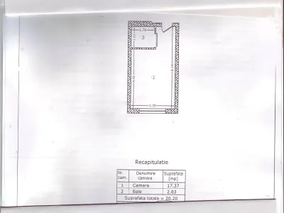 schiță compartimentare garsonieră închiriere Sector 3 București